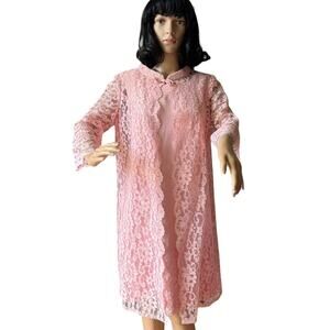 50-60's Vintage Pink dress with matching Lace coat Ladies dress size medium